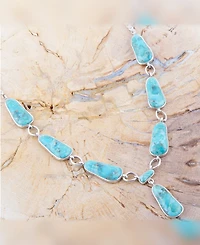 Barse Biwa Blue Turquoise and Silver Link Necklace