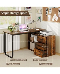 Sugift 55-Inch Reversible L-Shaped Desk with 3 Drawers and Adjustable Shelf