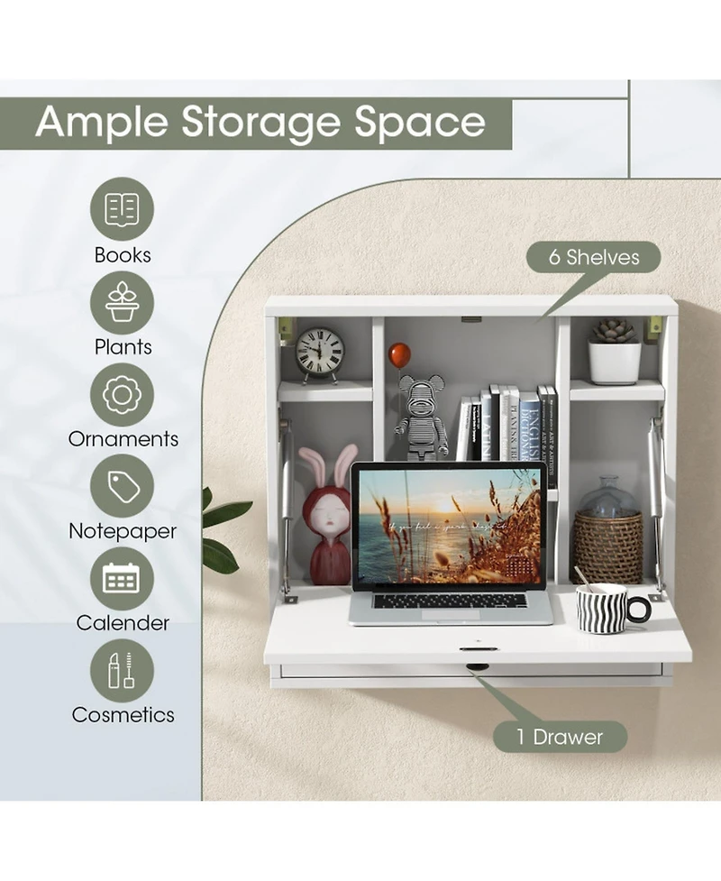 Sugift Wall-Mount Floating Desk Foldable Space-Saving Laptop Workstation