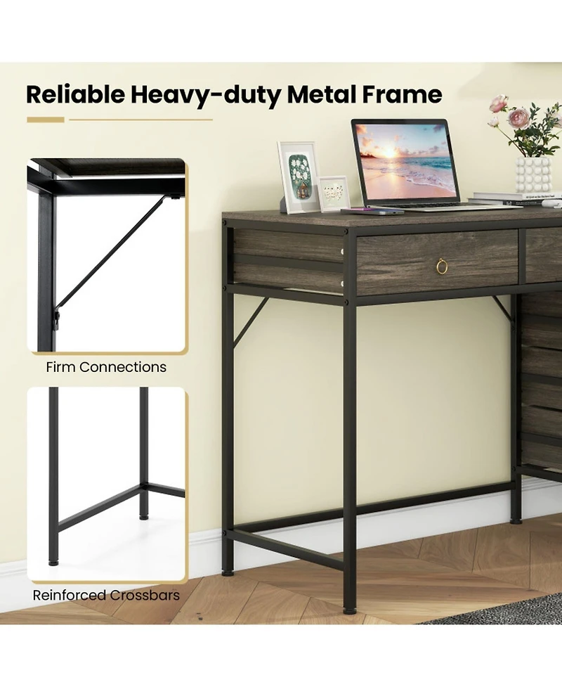 Sugift Computer Desk with 5 Drawers and Side File Cabinet for Home Office