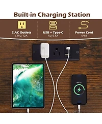 Sugift Small Rolling Computer Desk with Charging Station and Led Lights
