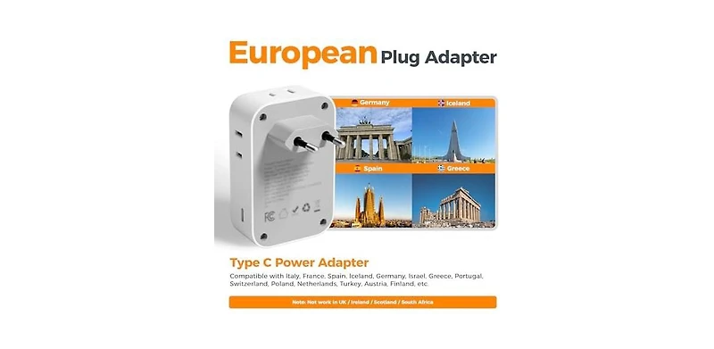 Tessan 28W 9-in-1 Charging European Power Adapter [Compatible with European Outlets]
