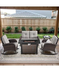 Bellefurn 5-Piece Outdoor Wicker Fire Pit Conversation Set for Cozy Backyard Evenings with Glider Loveseat and Rocking Chairs