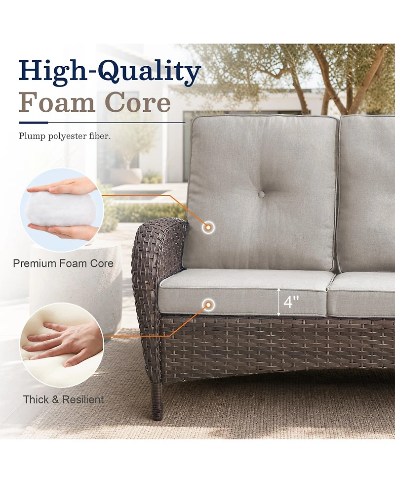 Bellefurn 7-Piece Outdoor Wicker Patio Family Gatherings Conversation Set with 3-Seater Sofa, Arm Chairs and Ottomans