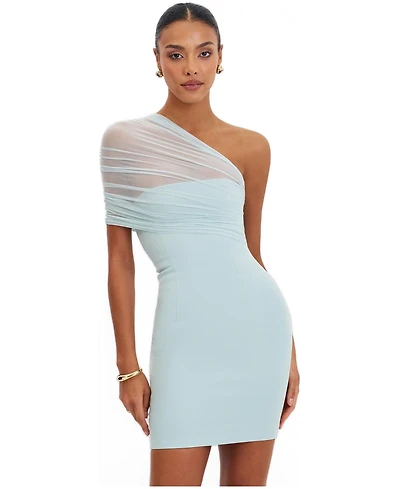 Miss Circle Women's Phoebe One-Shoulder Ruched Mesh Mini Dress