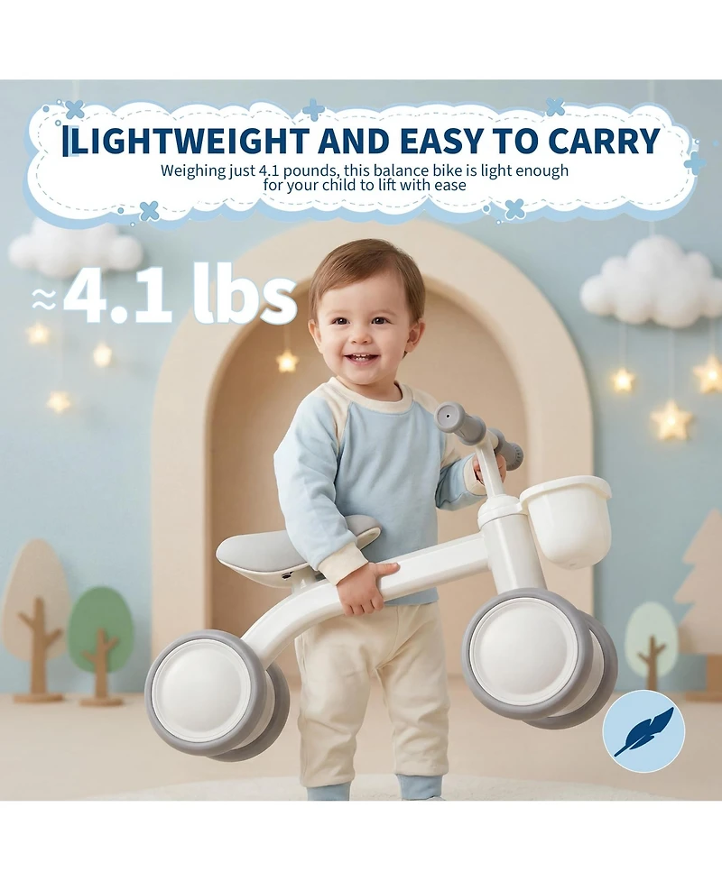 Baby Balance Bike Toys for 1 Year Olds 12-24 Months, Balance Bike with Soft Seat and Front Basket, No Pedal 4 Silence Wheels First Riding Toys