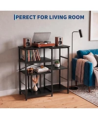 31.5 x 15.7 x 33 Inch Record Player Stand with Vinyl Storage, Turntable Table with Charging Station for Living Room, Black/Brown