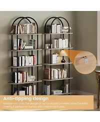 31.5 x 12 x 71 Inch 2-Pack Arched Bookshelf 5-Tier Bookcase, Iron Frame Engineered Wood Shelves for Living Room Office, Black Graphite Gray