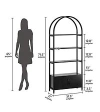 31.5"W x 11"D x 71.3"H Engineered Wood and Iron Double Door Bookcase, N-Shape Storage Cabinet for Home Office Living Room Bedroom