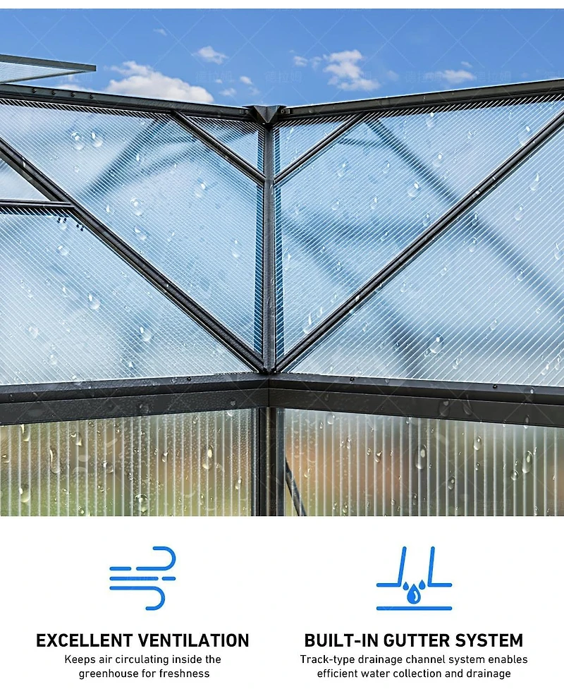 12 x 12 ft Aluminum Frame Polycarbonate Greenhouse, Walk-In Plant House with Door and Windows for Backyard Garden Patio, Black