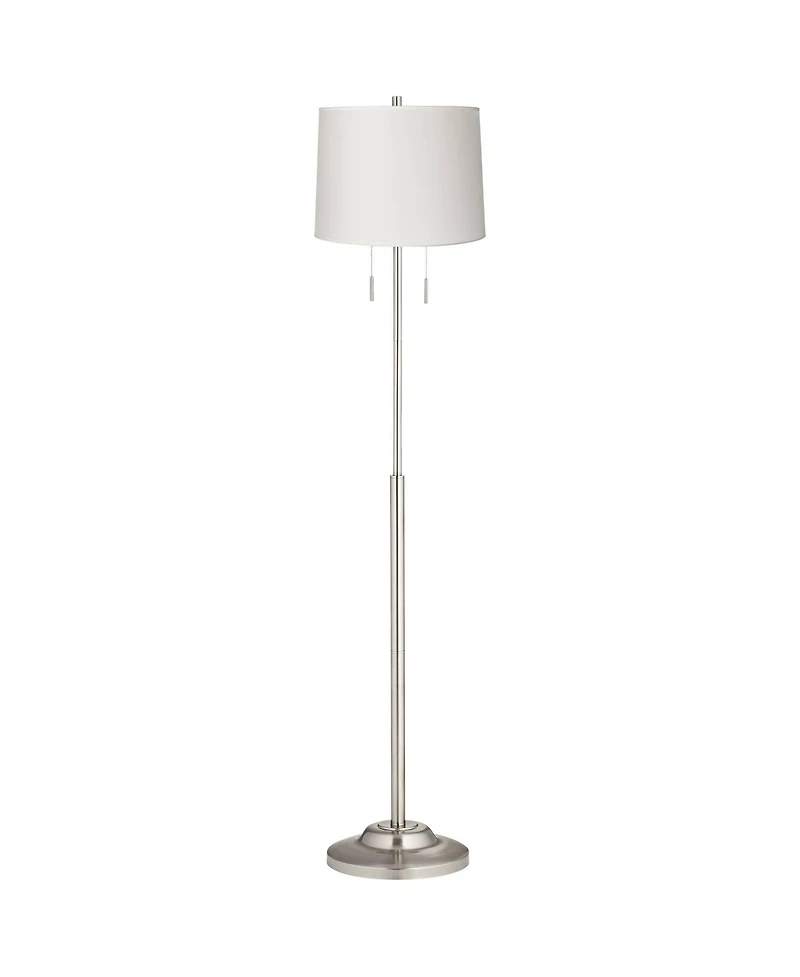 360 Lighting Abba Modern Floor Lamp Standing 66" Tall Brushed Nickel Silver White Hardback Tapered Drum Shade for Living Room Bedroom Office House