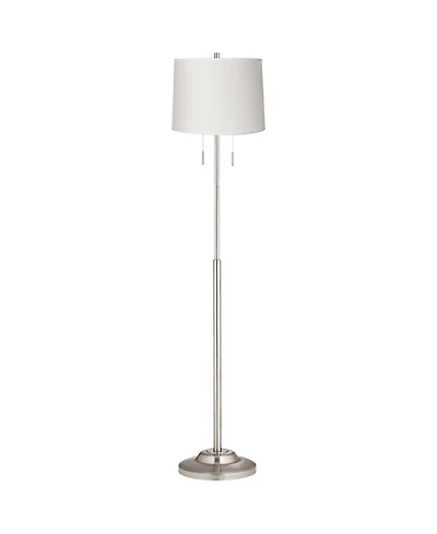 360 Lighting Abba Modern Floor Lamp Standing 66" Tall Brushed Nickel Silver White Hardback Tapered Drum Shade for Living Room Bedroom Office House