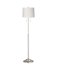 360 Lighting Abba Modern Floor Lamp Standing 66" Tall Brushed Nickel Silver White Hardback Tapered Drum Shade for Living Room Bedroom Office House