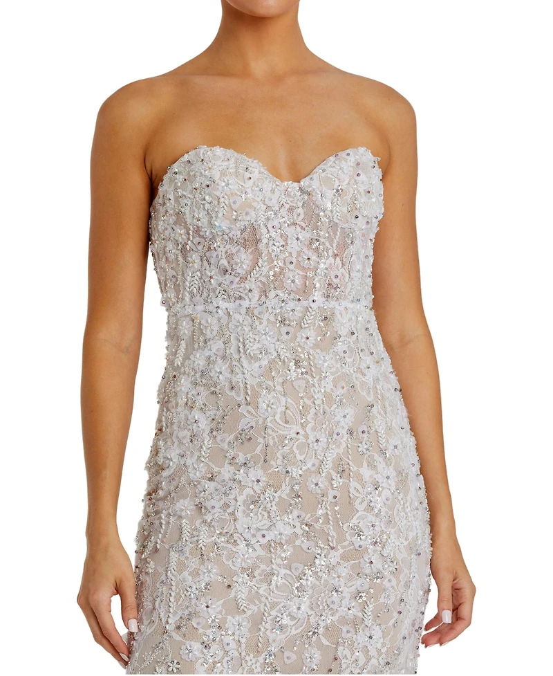 Mac Duggal Women's Beaded Applique Strapless Bustier Gown