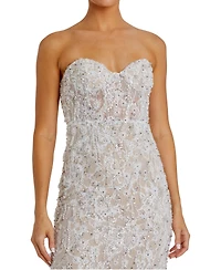 Mac Duggal Women's Beaded Applique Strapless Bustier Gown