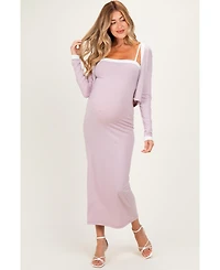Pinkblush Women's Light Pink/ White Color Block Sleeveless Fitted Dress Cardigan Set