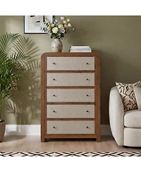 5 Tall Drawer Dresser for Bedroom, Modern Chest of Drawers, Linen Drawer Fronts, Anti-Tip Kit, Sturdy Storage Organizer for Living Room, Entryway