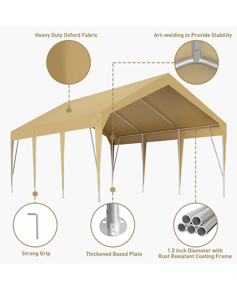 12 x 20/10 20 Ft Carport Canopy Cover, Heavy Duty Waterproof Uv Protected Car Shelter for Patio Parking Driveway, Green/Khaki