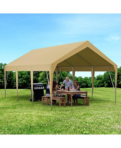 12 x 20/10 20 Ft Carport Canopy Cover, Heavy Duty Waterproof Uv Protected Car Shelter for Patio Parking Driveway, Green/Khaki