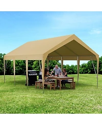 12 x 20/10 20 Ft Carport Canopy Cover, Heavy Duty Waterproof Uv Protected Car Shelter for Patio Parking Driveway, Green/Khaki