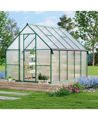 8 x 10 Ft Walk-in Greenhouse with Aluminum Frame and Pc Panels, Outdoor Sun Room for Garden Backyard Patio, Silver/Green