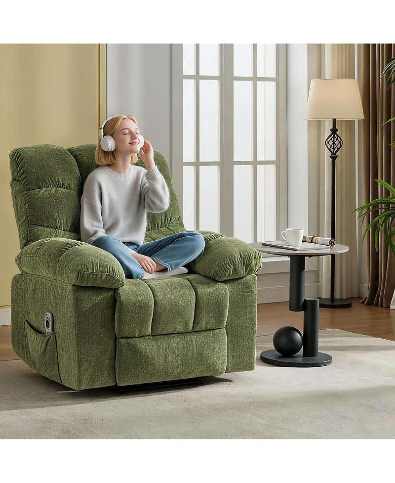 30x26x20 In Rocking Chair with Chenille Upholstery, Iron Frame Lounge Sofa for Living Room Bedroom Reading Relaxation, Green/Grey/Beige