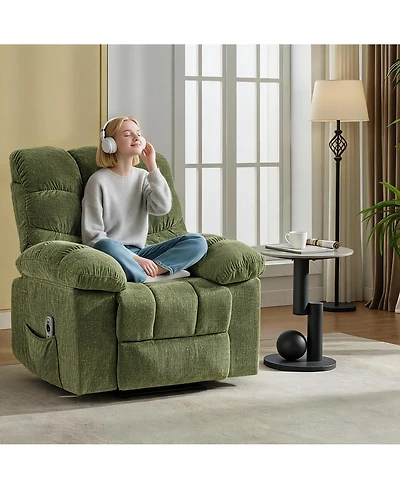 30x26x20 In Rocking Chair with Chenille Upholstery, Iron Frame Lounge Sofa for Living Room Bedroom Reading Relaxation, Green/Grey/Beige