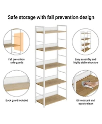 24x12x61 in 5-Tier Steel Storage Shelf, Engineered Wood Shelves, Diamond Mesh Back, for Living Room Kitchen Office, White/Black