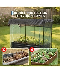 96 x 48 12 Raised Garden Bed with Insect Net and Shade Cover, Steel Planter Box for Vegetables Herbs Patio Balcony, Ivory/Silver/Black