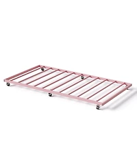 Twin Metal Sofa Bed with Pull Out Lower Bed, Led Light Daybed Frame for Kids Bedroom Living Room Guest Room, Pink/Black