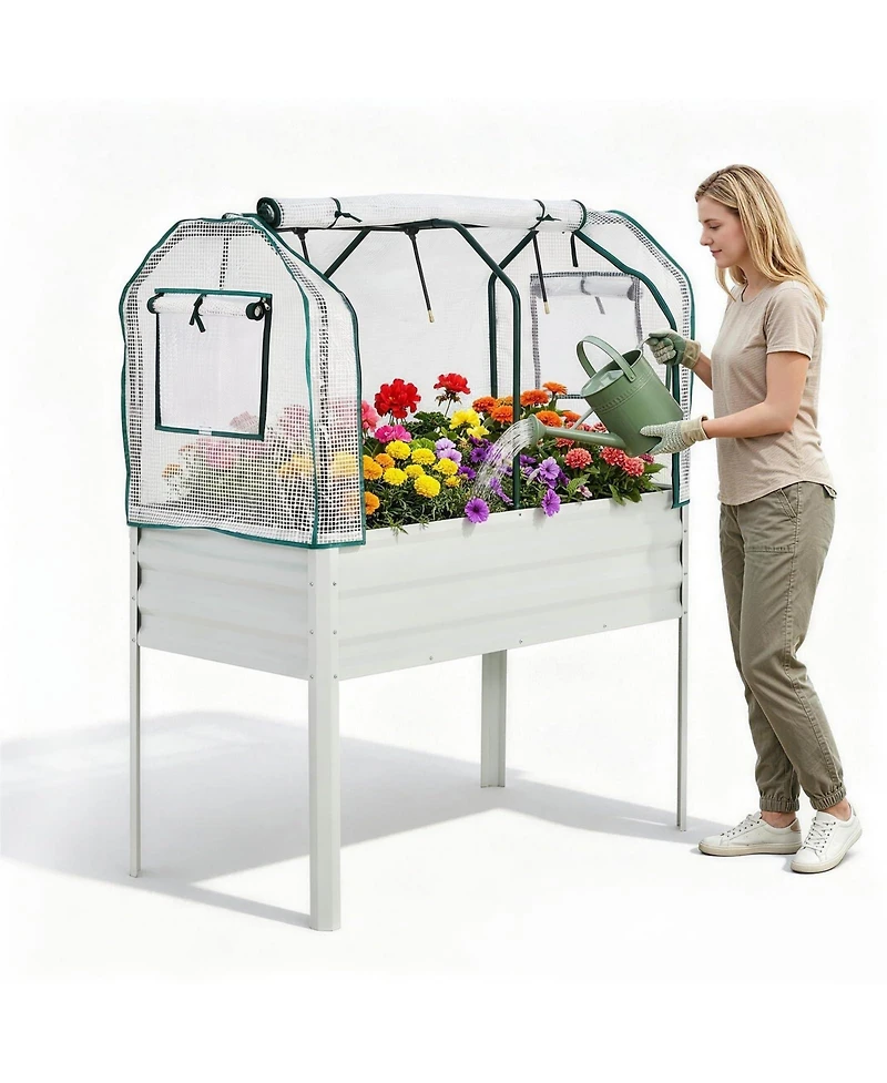 48x24x55in Raised Garden Bed with Legs, Steel Planter Box Insect Net Cover and Watering Sprinkler, for Vegetables Herbs Patio Balcony, 3 colors