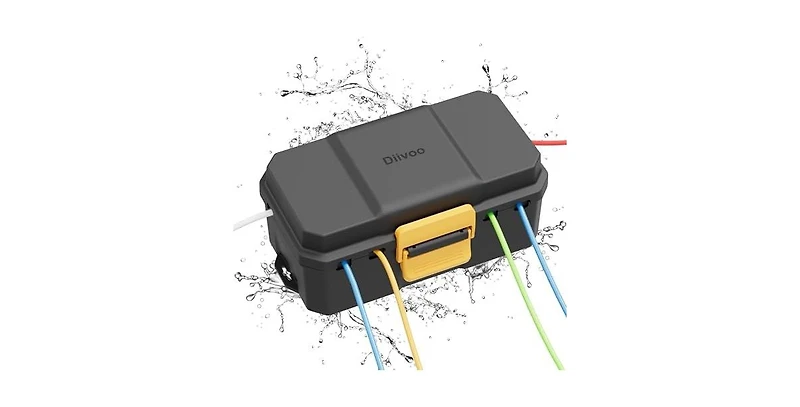 Tessan IP54 Outdoor Waterproof Electrical Connection Box, Large 6-Port Extension Cord Cover for Power Strips, Plugs, Timers & Holiday Lights, Black