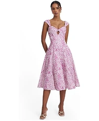 Miss Circle Women's Wynonna Mauve Cheetah Linen Keyhole Midi Dress