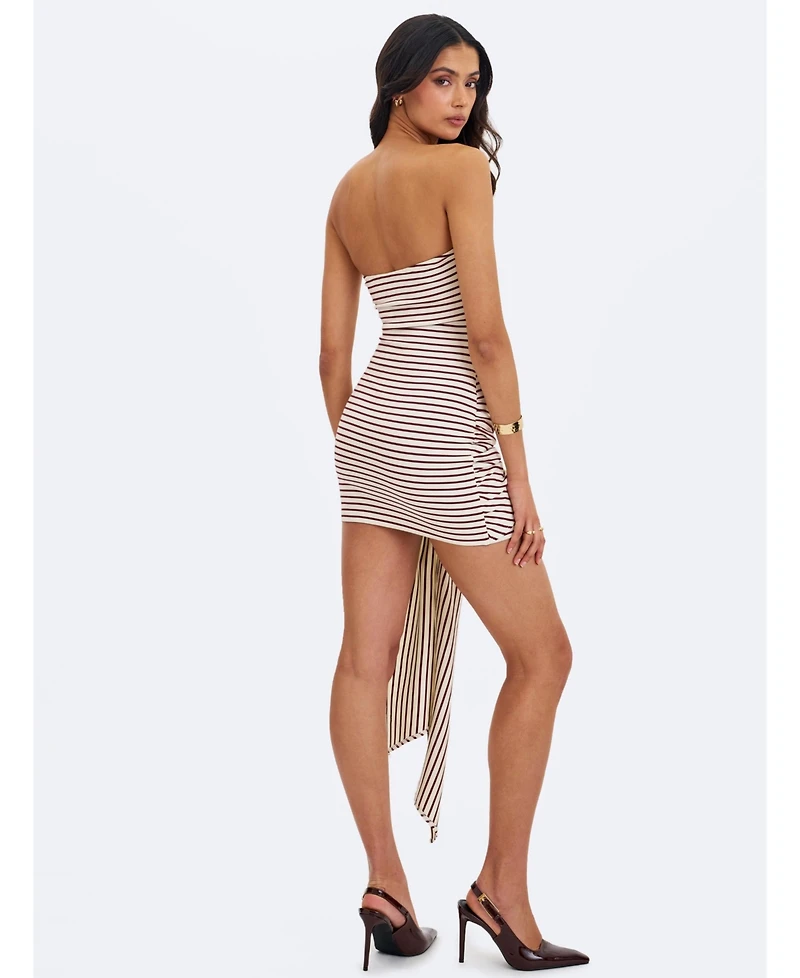 Miss Circle Women's Tommie Ivory and Burgundy Lyocell Jersey Tie Strap Mini Dress