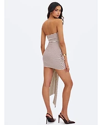 Miss Circle Women's Tommie Ivory and Burgundy Lyocell Jersey Tie Strap Mini Dress