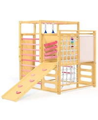 9-in-1 Outdoor Jungle Gym, Wooden playground for kids 2-8, Climbing Structure with Slide, Monkey Bars, Rope Ladder, Rock Wall, Climbing Net, Rings