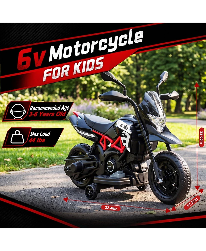 6V Kids Ride On Licensed Motorcycle Toy, Battery Powered Sport Bike with Training Wheels for Indoor Outdoor Play, Gray/Red/Black, Ages 3-6