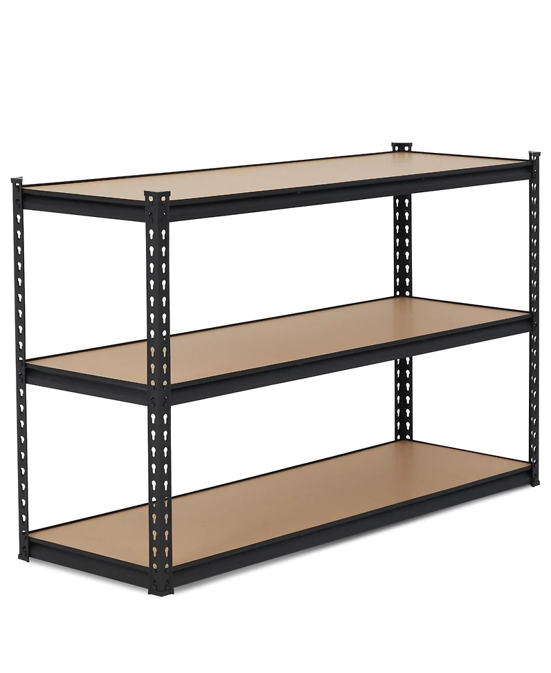 36 Inch 3-Tier Heavy Duty Storage Rack with Carbon Steel Frame and Engineered Wood Shelves, Garage Shelving Unit, Matte Black