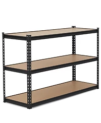 36 Inch 3-Tier Heavy Duty Storage Rack with Carbon Steel Frame and Engineered Wood Shelves, Garage Shelving Unit, Matte Black