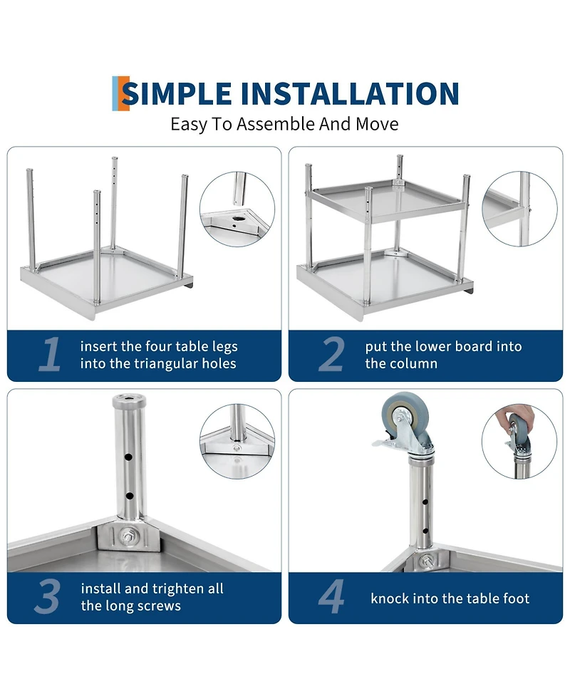 30/24 in. Stainless Steel Grill Prep Table with Wheels, Bbq Work Backsplash and Shelf, Outdoor Cooking Cart for Patio