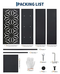44 x 71 16 Steel Privacy Screen Planter Box, Decorative Metal Plant Holder for Backyard Patio Garden, Black