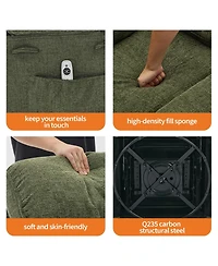 37"W Manual Swivel Rocker Recliner Chair with Massage and Heat, Linen Fabric Recliner with Iron Frame for Living Room Bedroom Office, Blue/Green