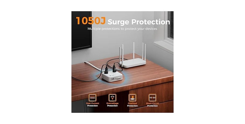 Tessan Power Strip with Usb Charging with 8-in-1, 5Feet, 4 Outlets for Home, Office and Travel