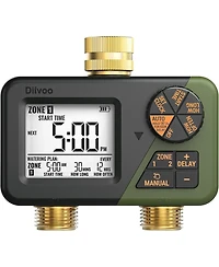 Tessan Brass 2-Zone Programmable Sprinkler Timer with Large Display, Rain Delay and Manual Watering