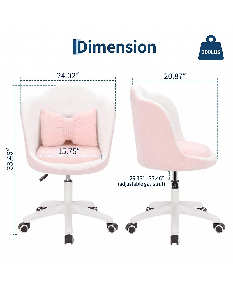 gaomon Office Vanity Chair with Wheels Comfy Desk for Girls Cute Computer Small Armless Adjustable Height Swivel Home Bedroom Task