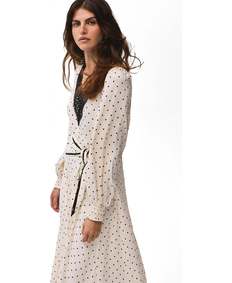Mint Velvet Women's Polka Dot V-Neck Long-Sleeve Wrap Maxi Dress