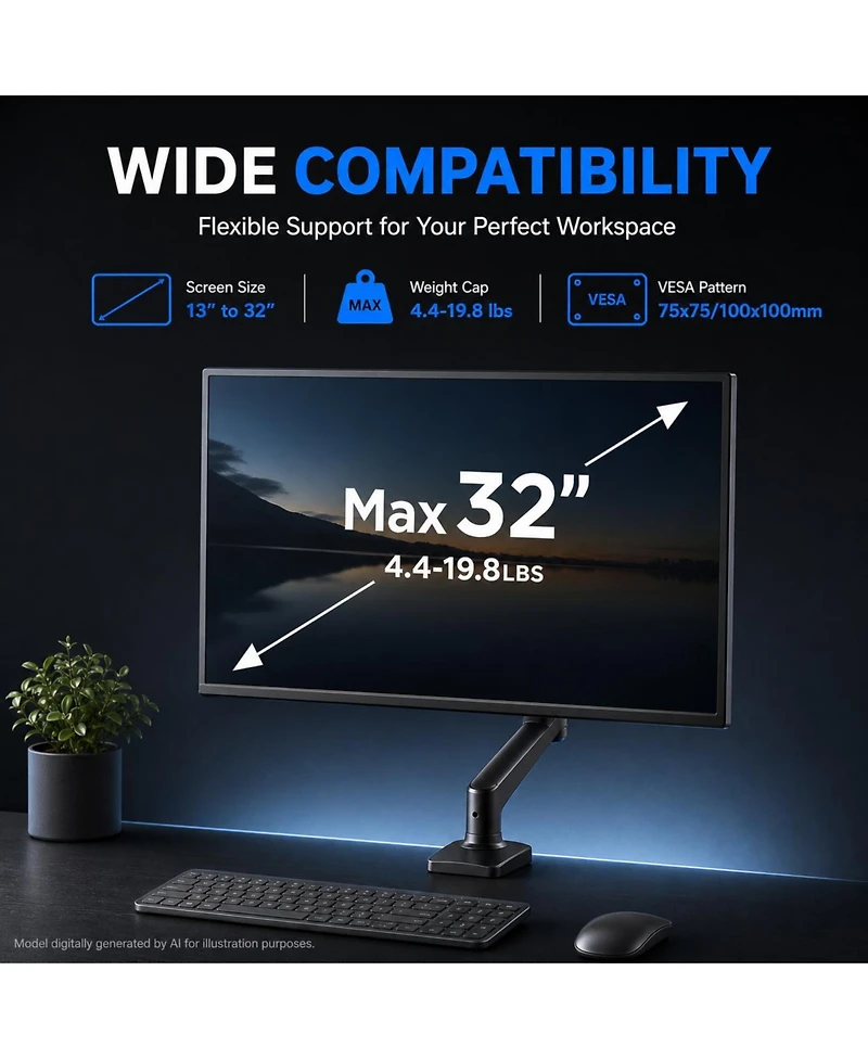 Lofree Gas Spring Full Motion Dual Monitor Mount for 13 to 32 Inch Monitors