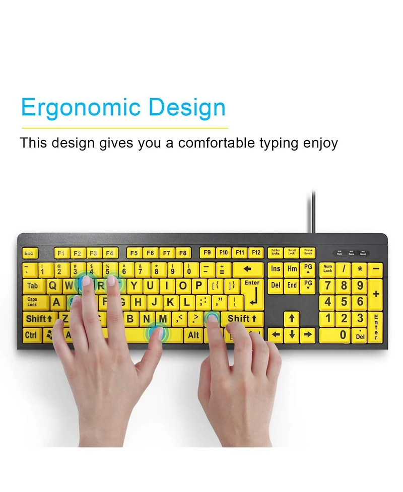 Lofree Large Print Wired Keyboard High Contrast Oversized Letters For Low Vision