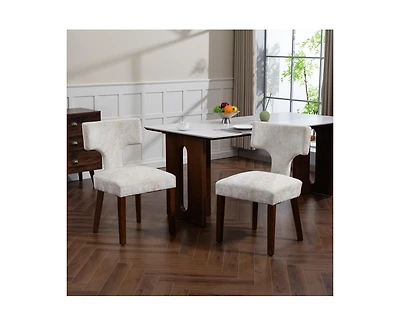Flynama Set of 2 Chenille Mid Century Dining Chairs, Wood Frame Upholstered Accent Chairs