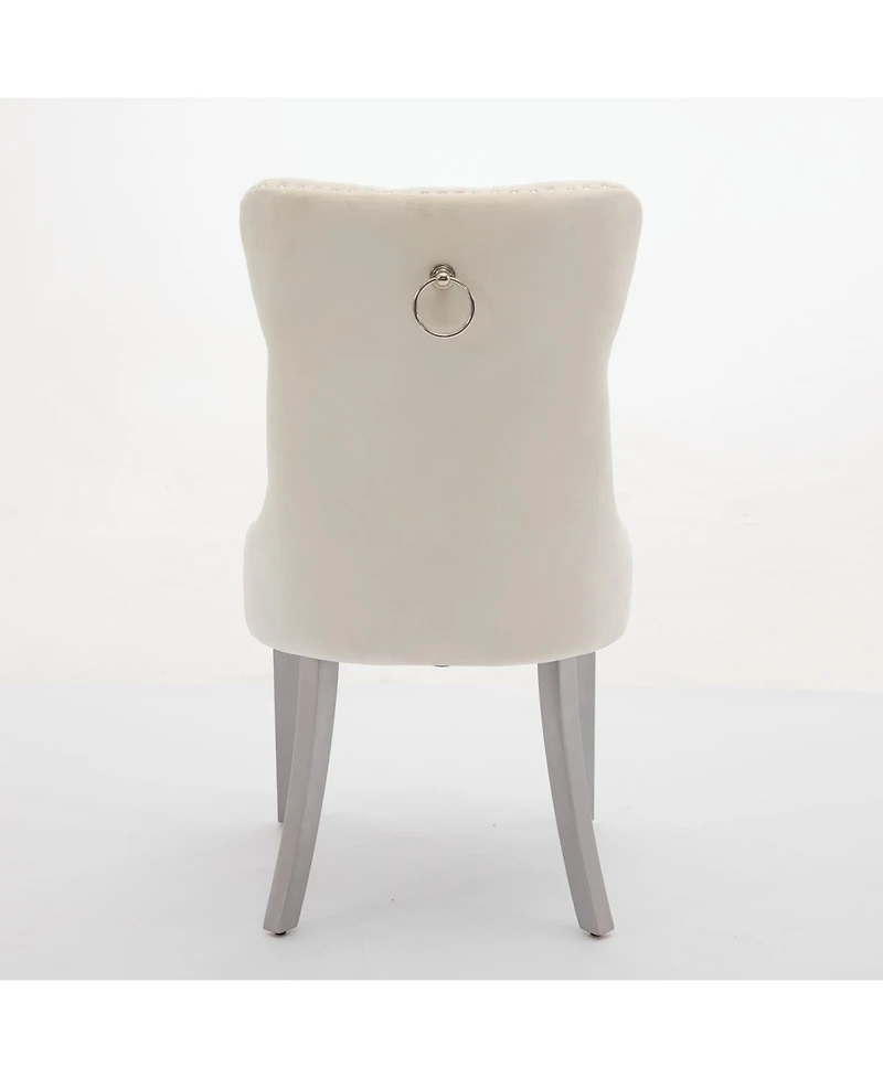 Flynama Set of 2 Mid-Century Velvet Tufted Dining Chairs, Solid Wood Leg Nailhead Trim 280lbs Weight Capacity